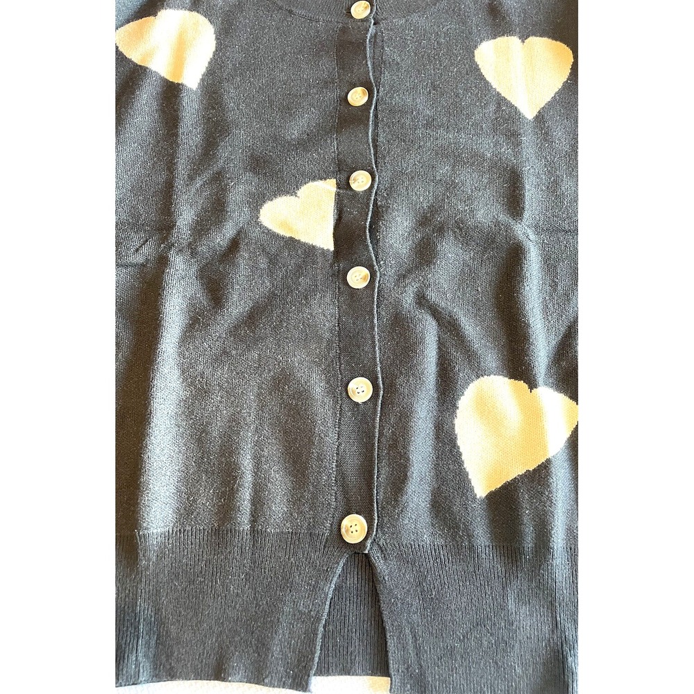 Womans Knit Cardigan Button Down Open Front Sweater with Beige Hearts Size Large - Picture 5 of 14